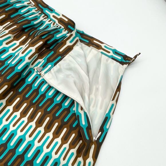 Milly Womens 6 Pencil Skirt 100% Silk Geometric Ikat Brown Green Cream Lined - Picture 3 of 6
